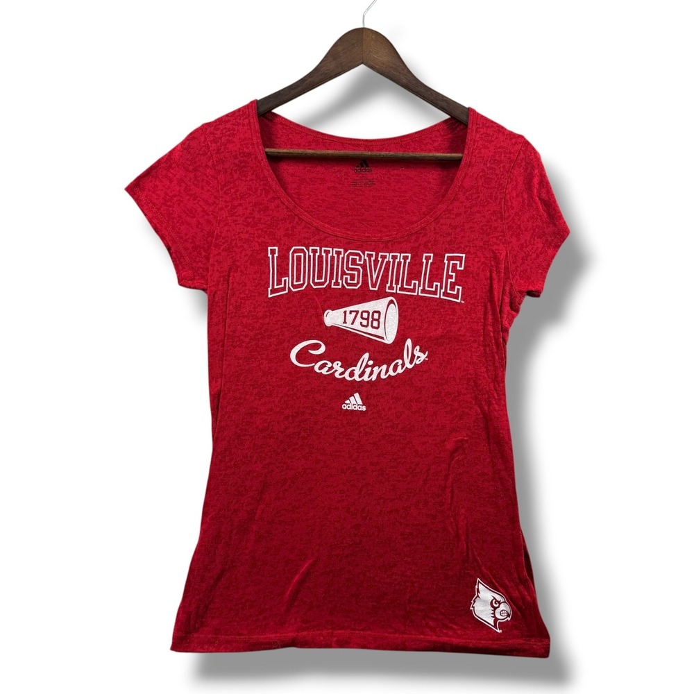 Adidas Louisville Cardinals Womens Red Burnout Scoop Neck T-Shirt Size L